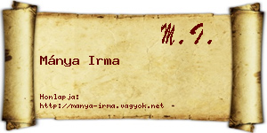 Mánya Irma névjegykártya